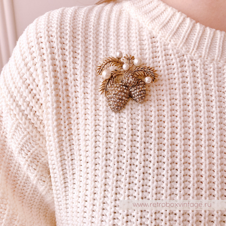 ANNE KLEIN Брошь "Кедровые шишки с жемчужинами" (в оригинальной коробке)