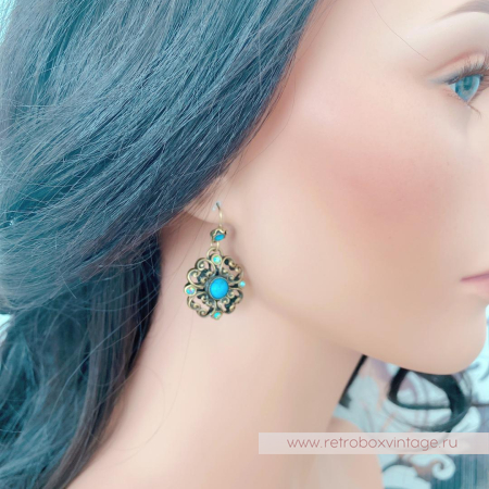 SWEET ROMANCE Серьги «Клевер с бирюзой»