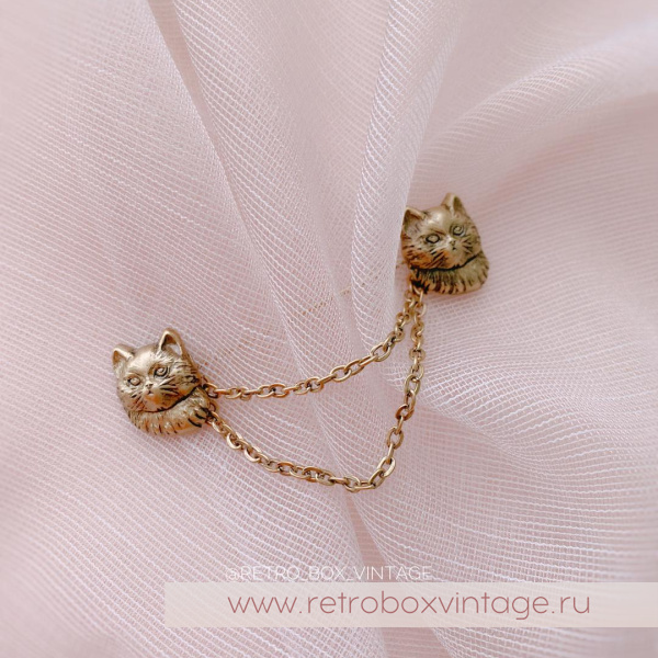 SWEET ROMANCE Брошь-стик "Два котенка: бронза" с цепочками-шатлен