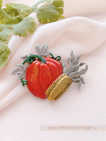 JJ / JONET JEWELRY Брошь «Тыква с кукурузой: серебро» овощи