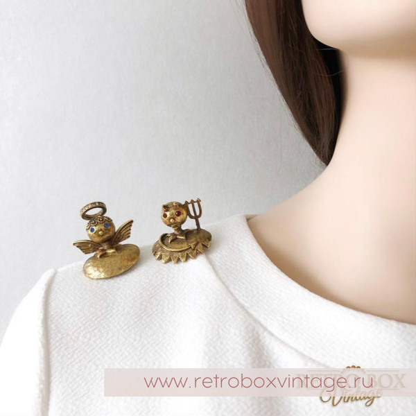 TORTOLANI Парные наплечные броши «Ангелочек и демон: Коллекция «Голос совести»