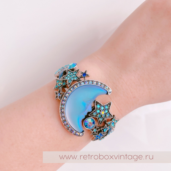 KIRKS FOLLY Браслет-каф "Голубой полумесяц и звезды: серебро"