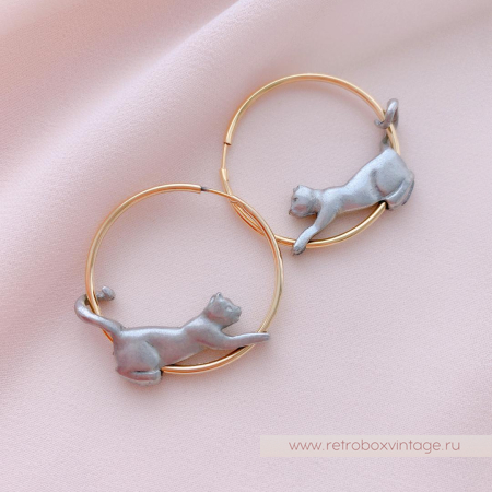 JJ / JONET JEWELRY (ARTIFACTS ) Серьги-конго «Кошечки-пантеры» (уценка)