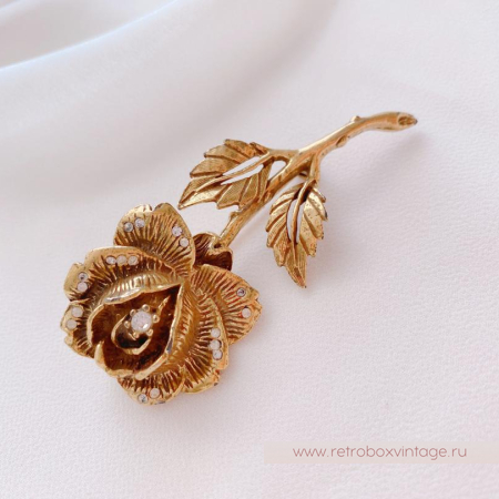 GIOVANNI Брошь «Золотая роза с кристаллами»