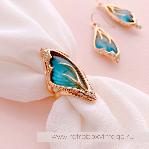 ALEXIS BITTAR Кольцо "Крыло голубой бабочки" Коллекция JARDIN MYSTERE AZURE BLUE