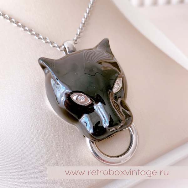 UVELINA Кулон на цепи "Черная пантера с серебристым кольцом"