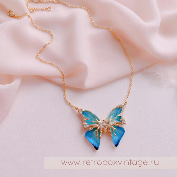 ALEXIS BITTAR Колье на цепочке «Голубая бабочка» Коллекция Jardin mysteré azure blue