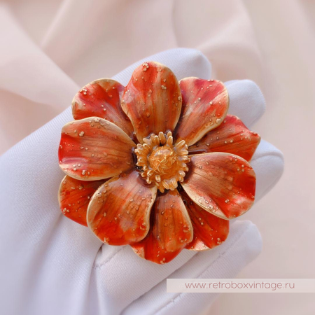 ERWIN PEARL Брошь «Цветок золотисто-красного анемона»