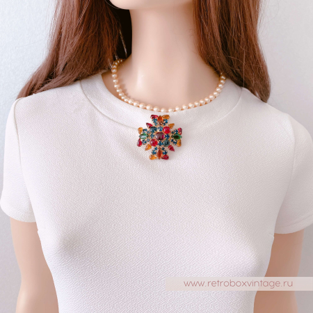 WEISS Брошь-кулон «Мальтийский крест: цветной  с кабошонами»