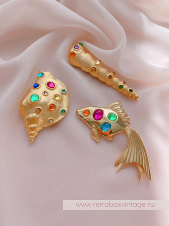 JJ / JONET JEWELRY / PARKLANE Брошь «Радужная ракушка с цветными кабошонами»