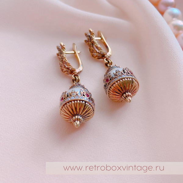 FIORE DI FIRENZE Серьги удлиненные «Короны с жемчугом» коллекция SOVRANO