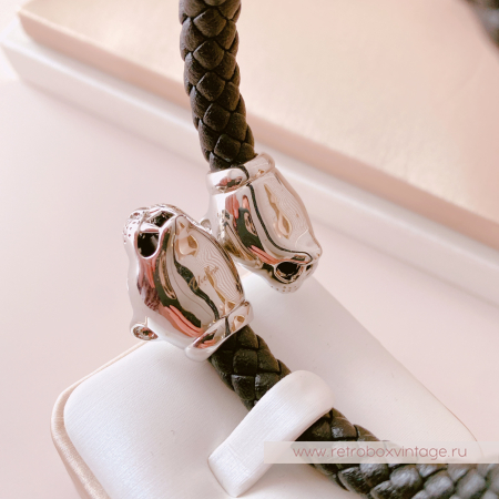 UVELINA Браслет "Серебристые пантеры: черные кристаллы" плетеная кожа