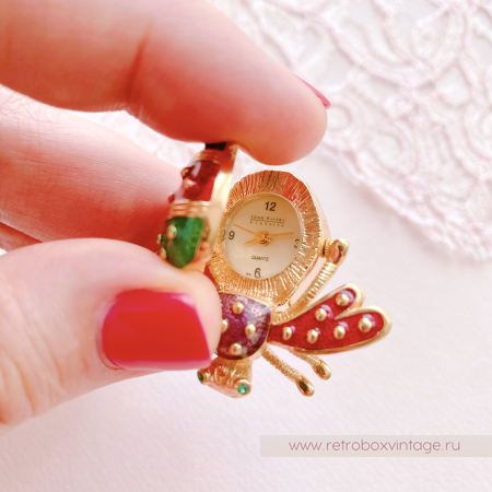 JOAN RIVERS Брошь-часы "Полосатая пчелка" с японским механизмом