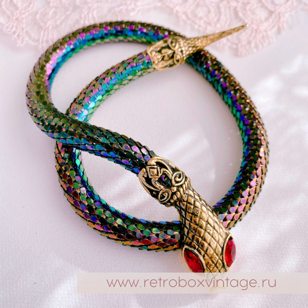 DL AULD Ожерелье-чокер "Змейка-хамелеон с красными глазками" mesh-сетка