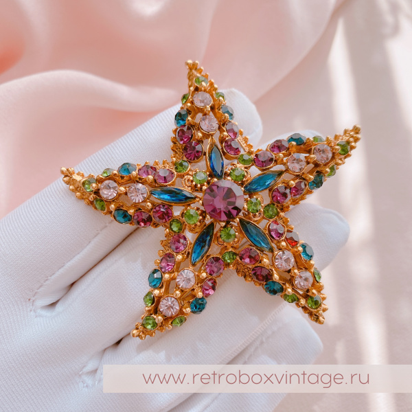 FLORENZA Брошь "Морская звезда: аметист-изумруд"