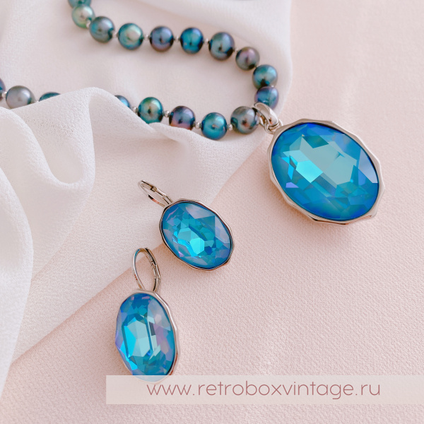 UVELINA Колье-бусы "Моя муза: голубой океан" с натуральным жемчугом