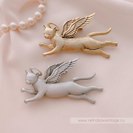 JJ / JONET JEWELRY Брошь «Котик-ангел: золото»