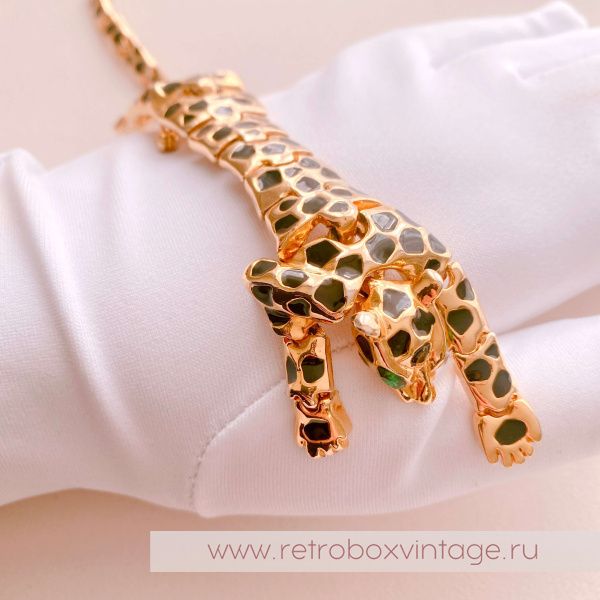 MR. GUS Брошь наплечная "Леопард с зелеными глазами" черная эмаль на золоте