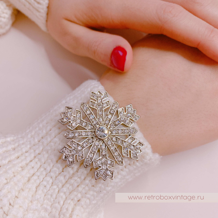 MONET Брошь "Кристальная снежинка" серебро
