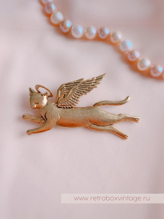 JJ / JONET JEWELRY Брошь «Котик-ангел: золото»