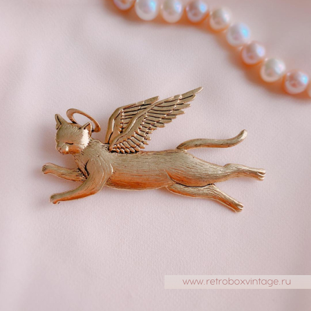 JJ / JONET JEWELRY Брошь «Котик-ангел: золото»