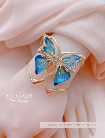 ALEXIS BITTAR Браслет-каф "Голубая бабочка" Коллекция Jardin mysteré azure blue
