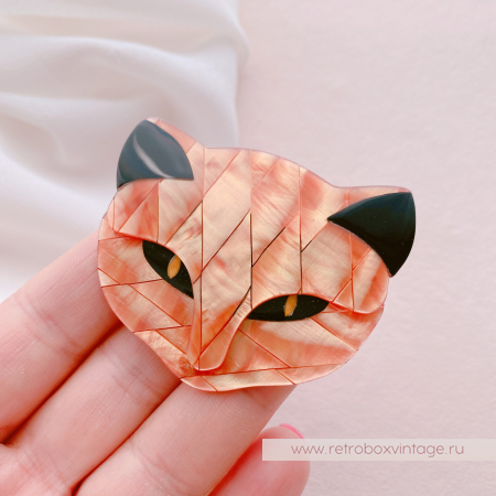 LEA STEIN Брошь «Кошечка: рыжий арлекин» черные глазки