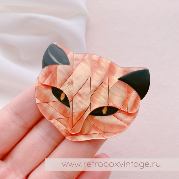 LEA STEIN Брошь «Кошечка: рыжий арлекин» черные глазки