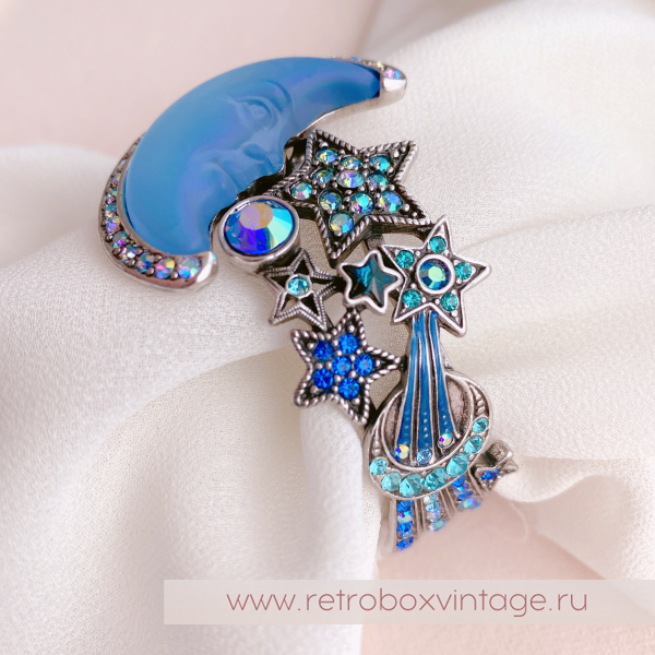 KIRKS FOLLY Браслет-каф "Голубой полумесяц и звезды: серебро"