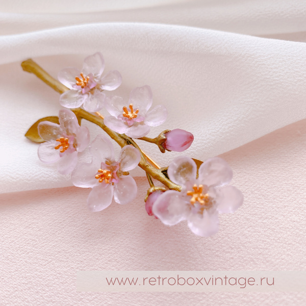 MICHAEL MICHAUD Брошь «Нежная весна: веточка цветущего персика»