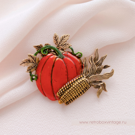 JJ / JONET JEWELRY Брошь "Тыква с кукурузой: бронза" овощи