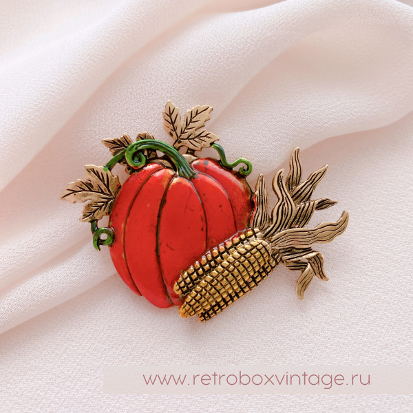 JJ / JONET JEWELRY Брошь "Тыква с кукурузой: бронза" овощи