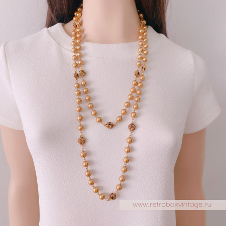 JOAN RIVERS Ожерелье-сотуар "Жемчужные узелки в стиле Шанель: карамельное золото"