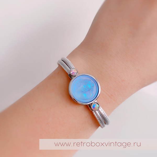 KIRKS FOLLY Браслет «Голубой единорог в серебре» кожаный ремешок