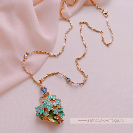 KIRKS FOLLY Кулон-локет на цепочке «Сердце из незабудок со стрекозой»