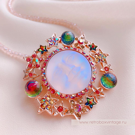 KIRKS FOLLY Брошь на бусах «Танец луны и звезд: розовое золото»