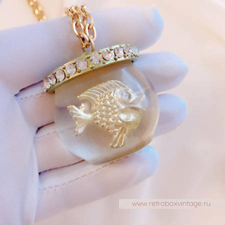 CASTLECLIFF Кулон на цепочке «Золотая рыбка в аквариуме»