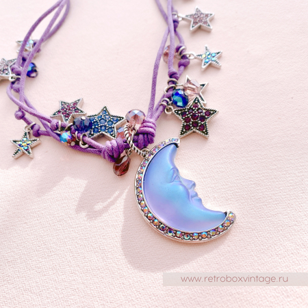 KIRKS FOLLY Ожерелье «Лавандовый вечер с полумесяцем» на шнурах с бусинами