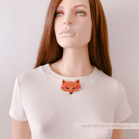 LEA STEIN Брошь «Лис Goupil: рыжий арлекин» черные глазки