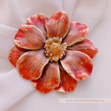 ERWIN PEARL Брошь «Цветок золотисто-красного анемона»