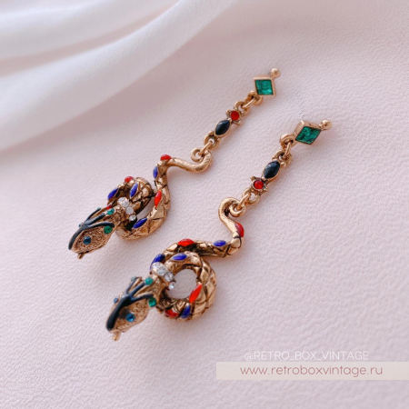 SWEET ROMANCE Серьги «Эмалевые змейки: золото»