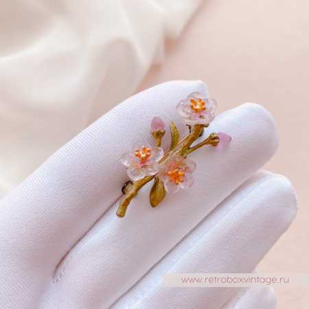 MICHAEL MICHAUD Брошь «Нежная весна: веточка цветущего персика» мини