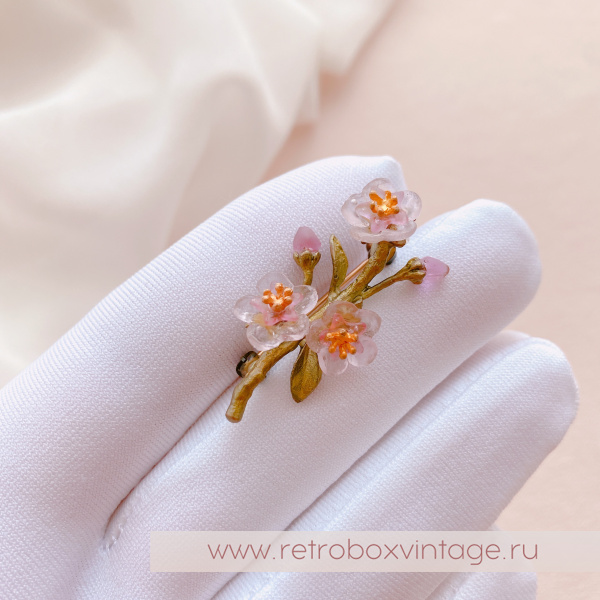 MICHAEL MICHAUD Брошь «Нежная весна: веточка цветущего персика» мини