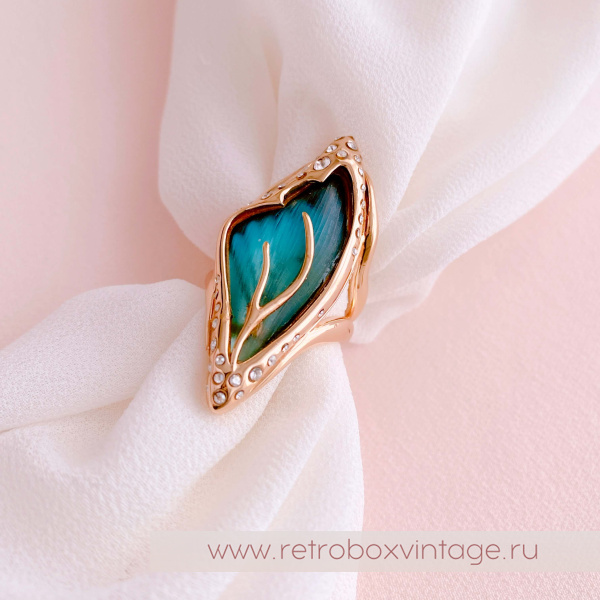 ALEXIS BITTAR Кольцо "Крыло голубой бабочки" Коллекция JARDIN MYSTERE AZURE BLUE