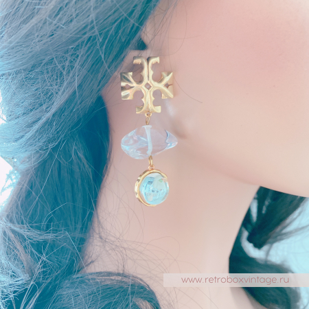 TORY BURCH Серьги-пусеты удлиненные «Роксана: прозрачные розово-мятные»