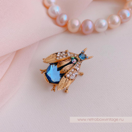 SWEET ROMANCE Трио брошей «Лазурные пчелки: сине-голубые в золоте» (3 шт)