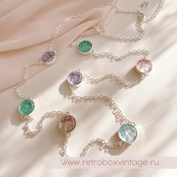 KIRKS FOLLY Ожерелье-цепь "Пастельные луны: серебро" двусторонние