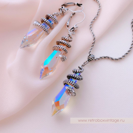 SWEET ROMANCE Комплект «Змейка и магический кристалл: прозрачный АВ в серебре»